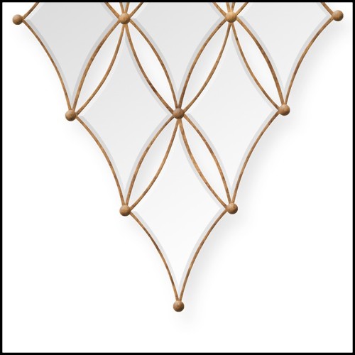 Mirror with frames in solid mahogany wood and antique gold painting 119-Diamonds