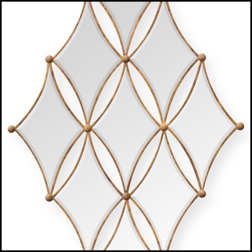 Mirror with frames in solid mahogany wood and antique gold painting 119-Diamonds