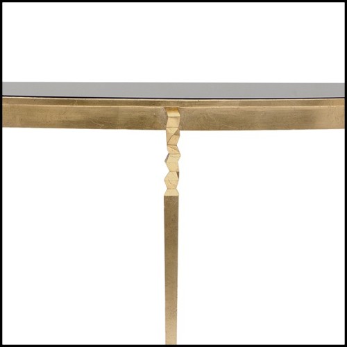 Console avec plateau en marbre noir massif et finitions en Gold style oro nero 119-Finesse