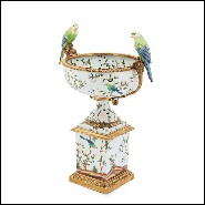 Parrots and flowers cup in porcelain with details in bronze finish 162-Parrots Flowers