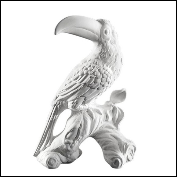 Sculpture of Toucan made with white ceramic 162-Toucan white