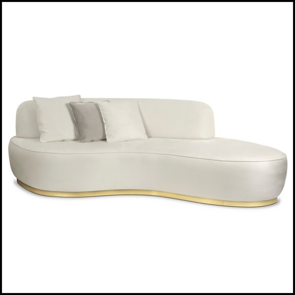 Sofa with structure in solid wood on casted base in polished brass 145-Curved White