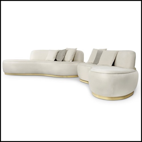 Sofa with structure in solid wood on casted base in polished brass 145-Curved White