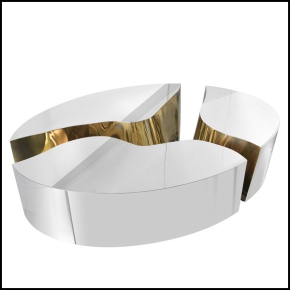 Coffee table in polished stainless steel and with polished brass inside 145-Paradise Oval