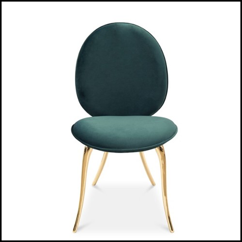 Chaise avec structure en laiton poli moulé et tissu vert de haute qualité 145-Gold Lion
