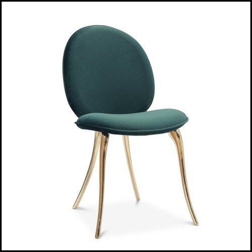 Chaise avec structure en laiton poli moulé et tissu vert de haute qualité 145-Gold Lion