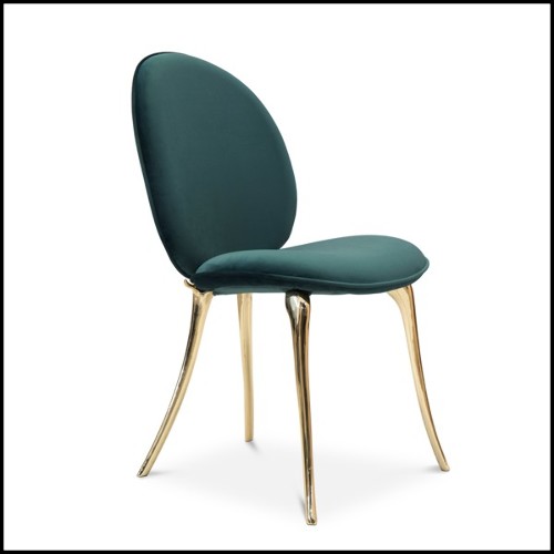 Dining chair with casted polished brass structure and high quality green fabric 145-Gold Lion