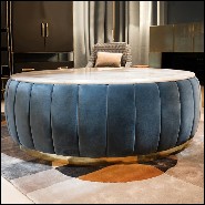 Coffee Table with Estremoz white marble top and blue velvet upholstered body PC-Lounge Dinner