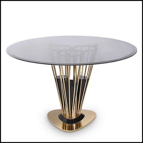 Table avec structure conique tubulaire soutenue par trois composés en bois en finition Black Glossy 157-Marshall