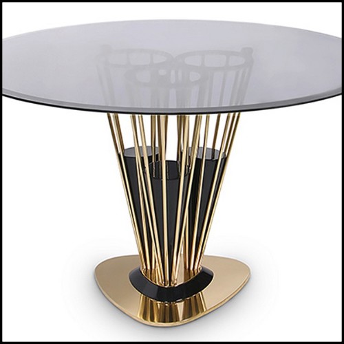 Table avec structure conique tubulaire soutenue par trois composés en bois en finition Black Glossy 157-Marshall