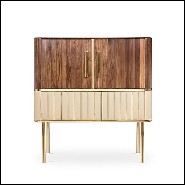 Cabinet in polished brass and solid walnut wood with bottom piece covered with genuine leather PC-Sinatra