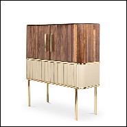 Cabinet in polished brass and solid walnut wood with bottom piece covered with genuine leather PC-Sinatra