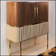 Cabinet ou Buffet en laiton poli et noyer massif avec partie inférieur recouverte en cuir véritable PC-Sinatra
