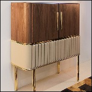 Cabinet in polished brass and solid walnut wood with bottom piece covered with genuine leather PC-Sinatra