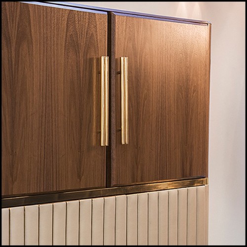 Cabinet in polished brass and solid walnut wood with bottom piece covered with genuine leather PC-Sinatra