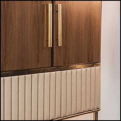 Cabinet in polished brass and solid walnut wood with bottom piece covered with genuine leather PC-Sinatra