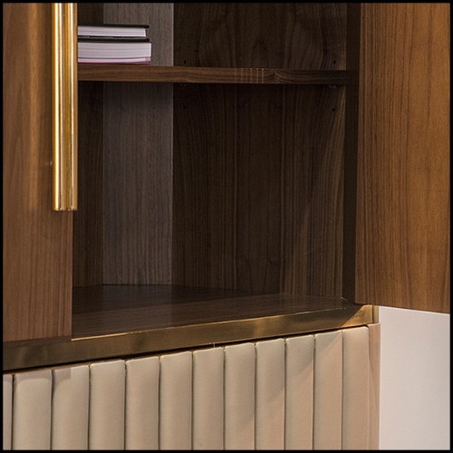 Cabinet in polished brass and solid walnut wood with bottom piece covered with genuine leather PC-Sinatra