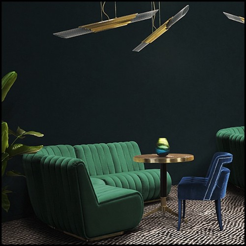 Seat sofa upholstered with velvet fabric and with brass base in gold plated finish PC-Lounge Dune