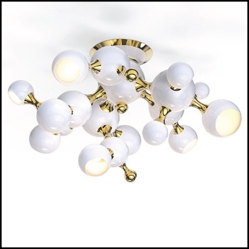 Suspension avec ensemble de projecteurs disposés comme des molécules d'atomes en laiton noir brillant PC-Black Pearl Round