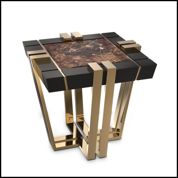 Table d'appoint avec structure en bois laqué noir et plateau en marbre brun 164-Emperador