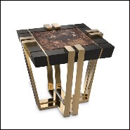 Table d'appoint avec structure en bois laqué noir et plateau en marbre brun 164-Emperador