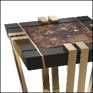 Side Table with black lacquered wood frame and brown marble top 164-Emperador