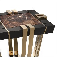 Side Table with black lacquered wood frame and brown marble top 164-Emperador