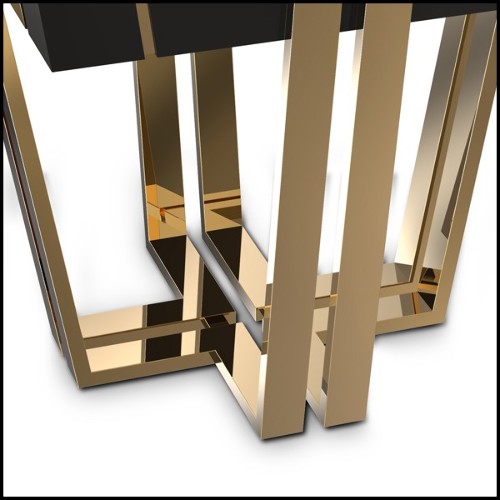 Side Table with black lacquered wood frame and brown marble top 164-Emperador