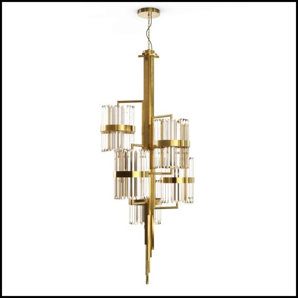 Lustre avec structure plaqué Gold et cylindres en verre cristal 164-Freeone