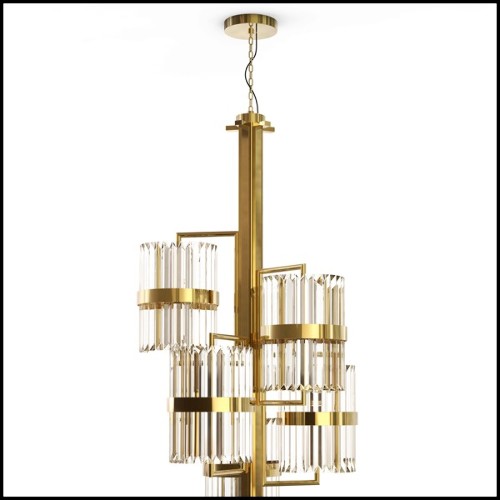 Lustre avec structure plaqué Gold et cylindres en verre cristal 164-Freeone