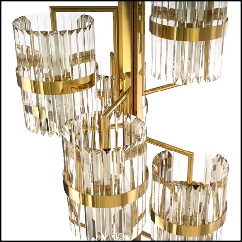 Lustre avec structure plaqué Gold et cylindres en verre cristal 164-Freeone