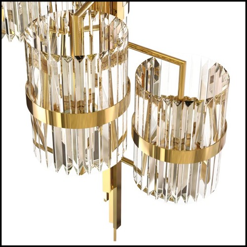 Lustre avec structure plaqué Gold et cylindres en verre cristal 164-Freeone