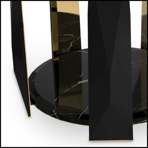 Table d'appoint en bois laqué noir et cinq bras avec intérieur en laiton poli plaqué Gold 164-Five Arms
