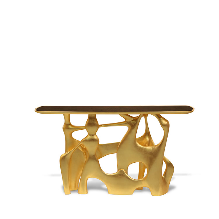 Console avec base en fibre de résine peint avec des feuilles d'or 155-Andore