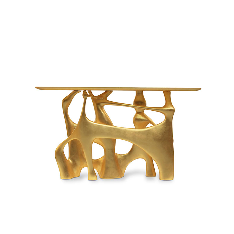 Console avec base en fibre de résine peint avec des feuilles d'or 155-Andore