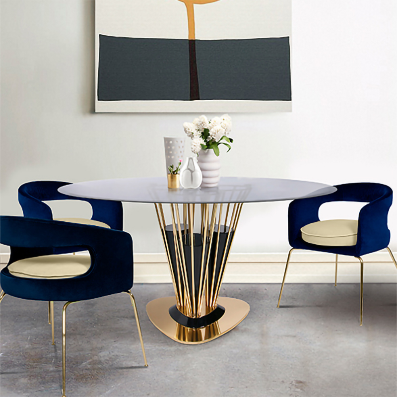 Table avec structure conique tubulaire soutenue par trois composés en bois en finition Black Glossy 157-Marshall