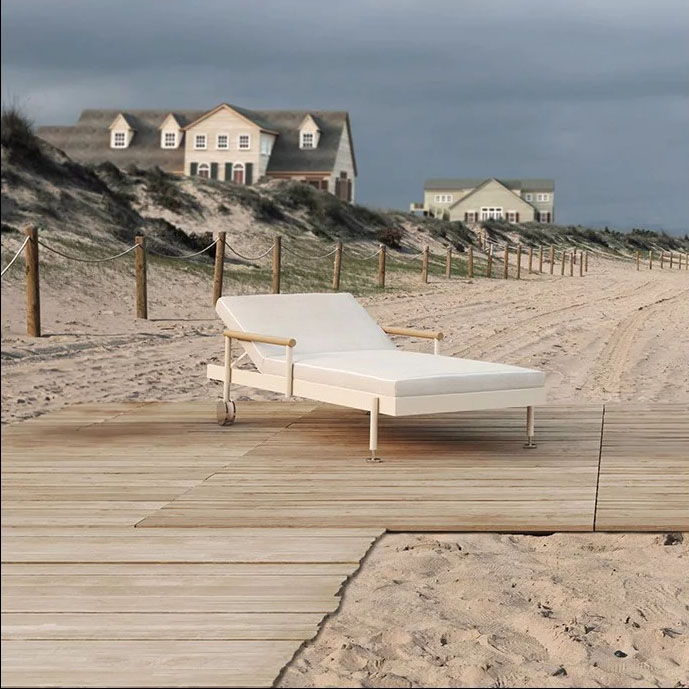 Chaise Longue Hamptons Aluminium Teck Tissu Outdoor Vondom Pacific Compagnie Lounge Chair Aluminium Teck Tissu