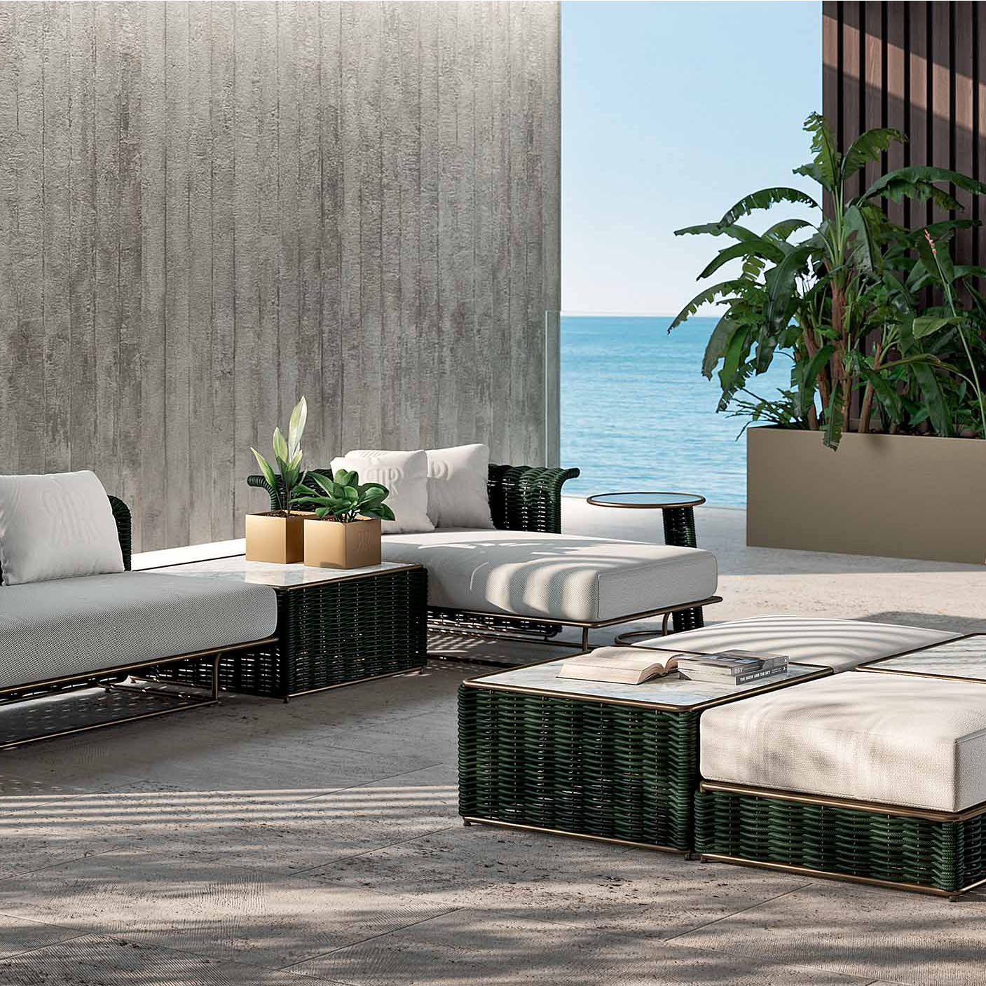 Canapé 150 - Marina 180 - Canapé de luxe en métal bronze avec corde souple beige, idéal pour salon de jardin - Pacific Compagnie