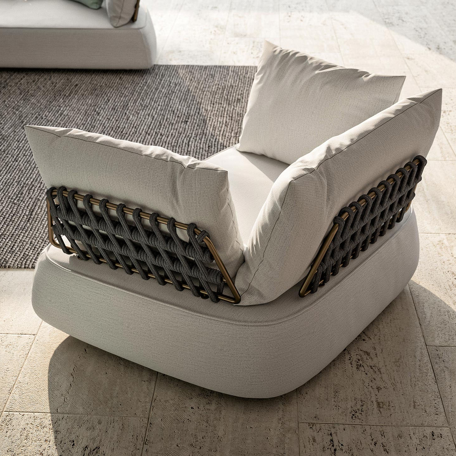 Fauteuils 150 - Melody - Siège extérieur de luxe en métal finition dorée avec corde grise - Pacific Compagnie.